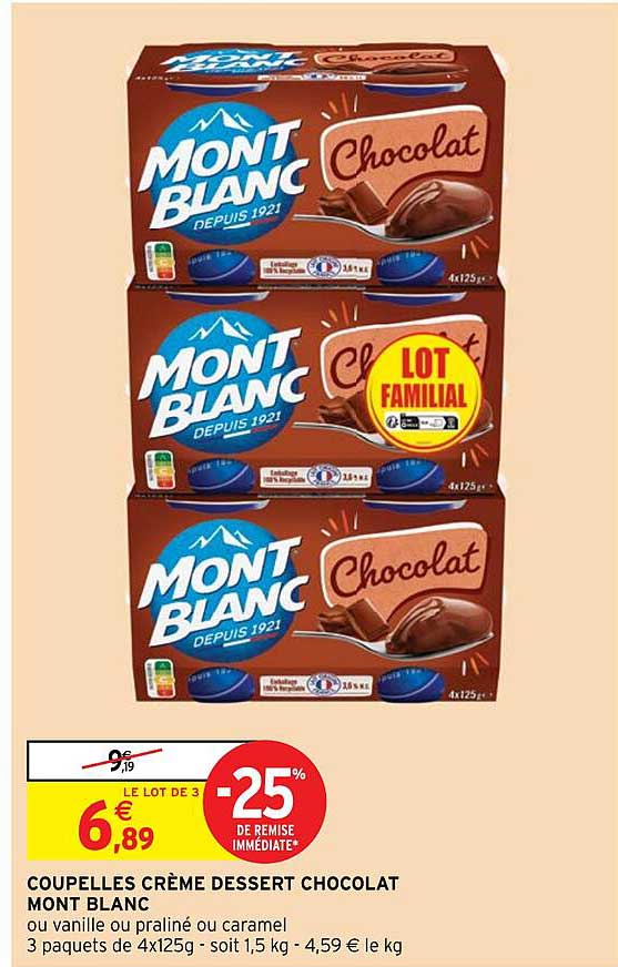 Coupelles Crème Dessert Chocolat Mont Blanc