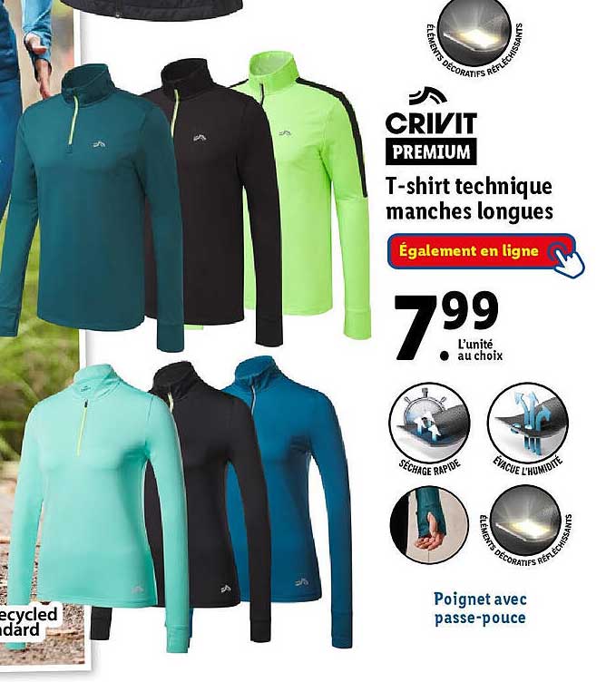 crivit t-shirt technique manches longues
