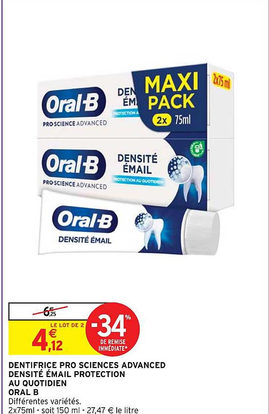 dentifrice pro sciences advanced densité émail protection au quotidien oral b