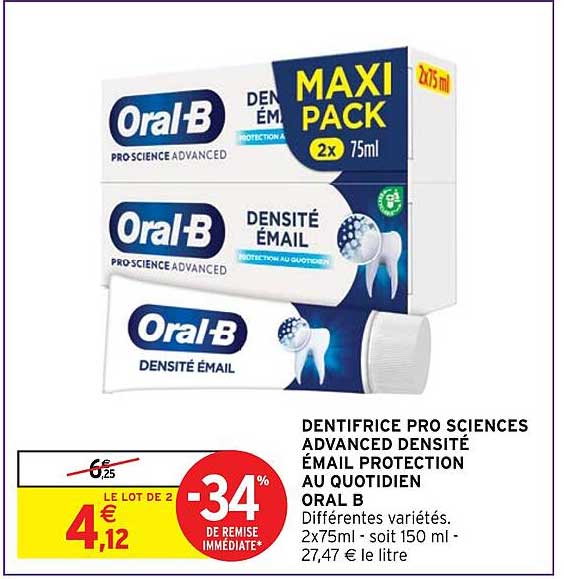 dentifrice pro sciences advanced densité émail protection au quotidien oral B
