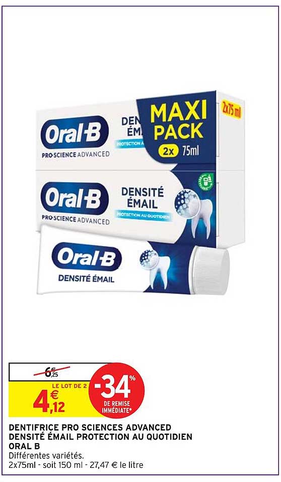 dentifrice pro sciences advanced densité émail protection au quotidient oral b