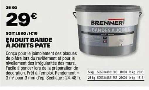 enduit bande à joints pâte brenner
