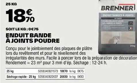 enduit bande à joints poudre brenner