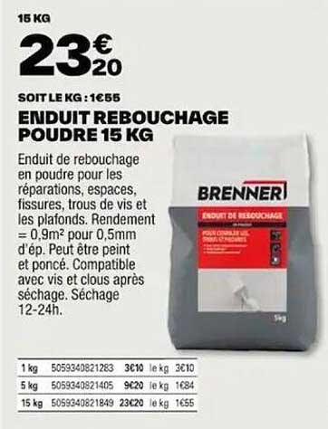 enduit rebouchage poudre 15 kg brenner