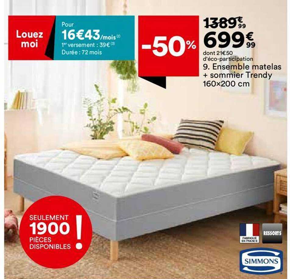 Ensemble Matelas + Sommier Trendy 160x200 Cm Simmons
