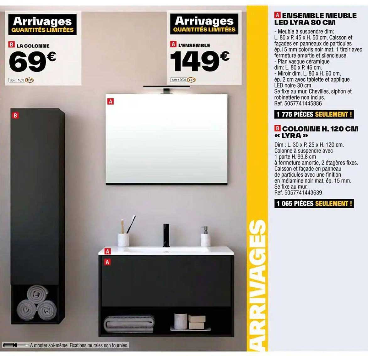 ensemble meuble led lyra 80 cm, colonne h. 120 cm "lyra"