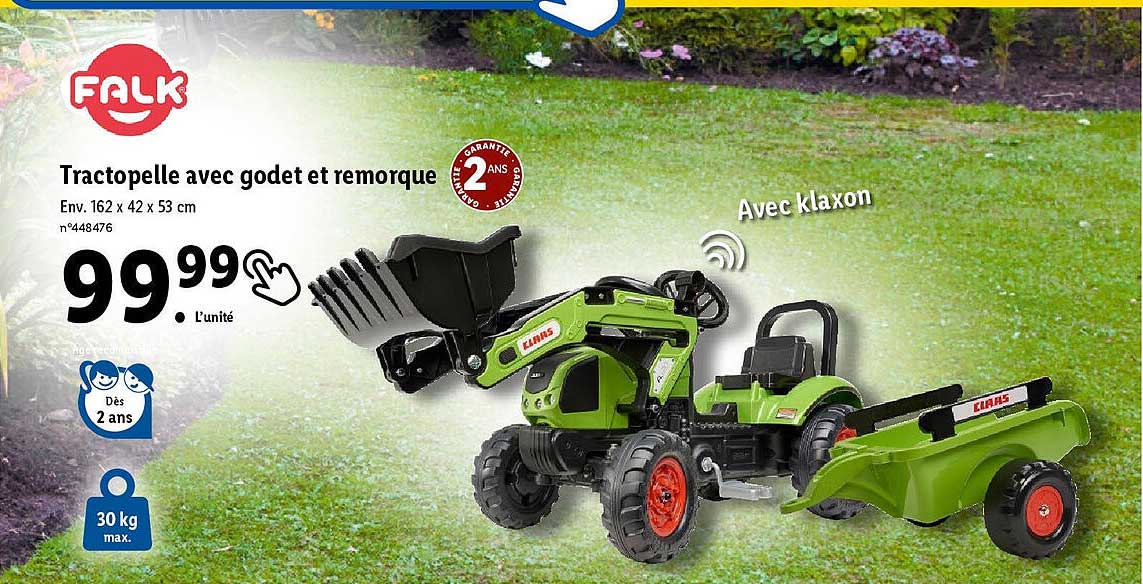 falk tractopelle avec godet et remorque