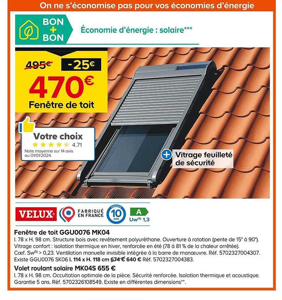 Fenêtre De Toit Ggu0076 Mk04 Velux, Volet Roulant Solaire Mk04s