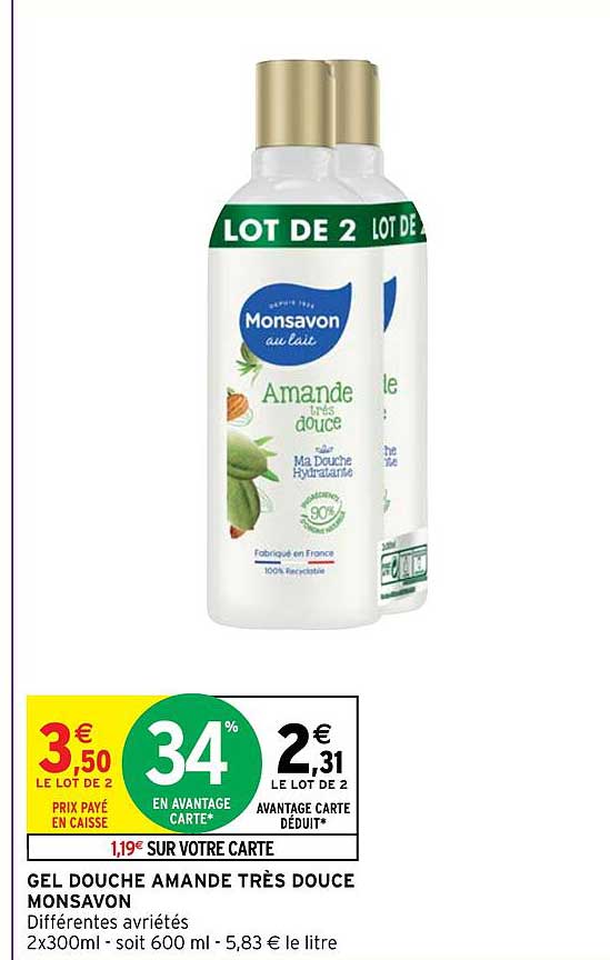 gel douche amande très douce monsavon