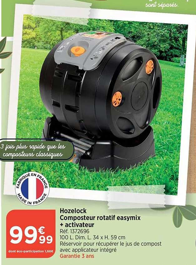 hozelock composteur rotatif easymix + activateur
