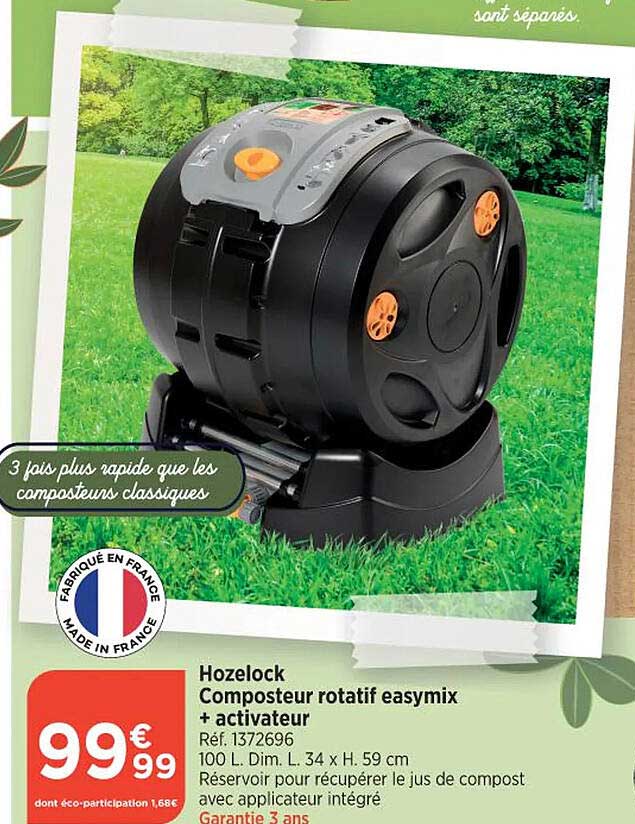 hozelock composteur rotatif easymix + activateur