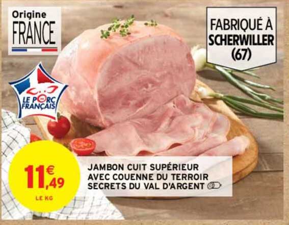 jambon cuit supérieur avec couenne du terroir secrets du val d'argent