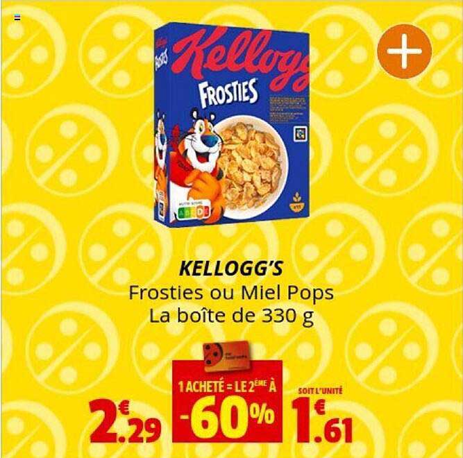 kellogg's frosties ou miel pops la boîte de 330 g