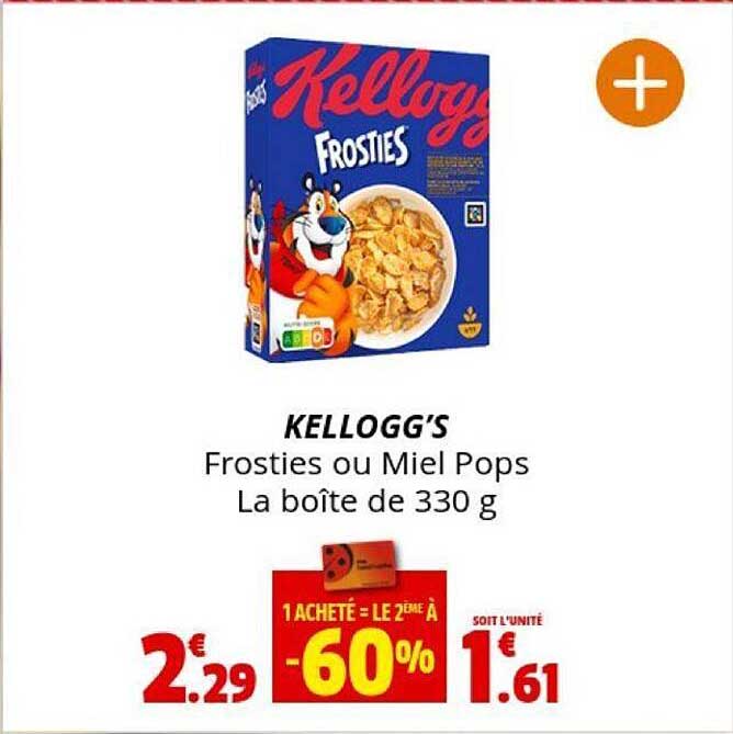 kellogg's frosties ou miel pops la boîte de 330 g