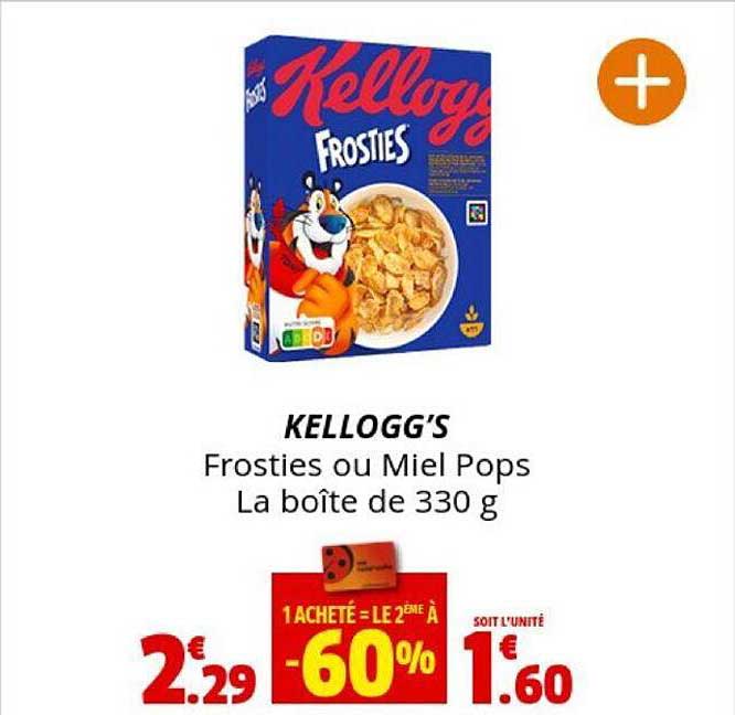 kellogg's frosties ou miel pops la boîte de 330 g