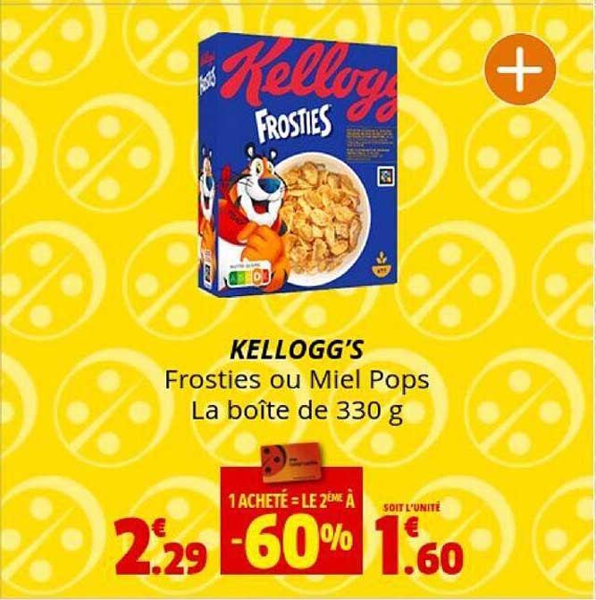 kellogg's frosties ou miel pops la boîte de 330 g