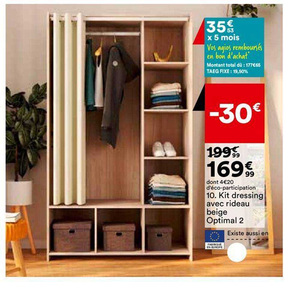 kit dressing avec rideau beige optimal 2