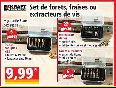 kraft set de forets fraises ou extracteurs de vis