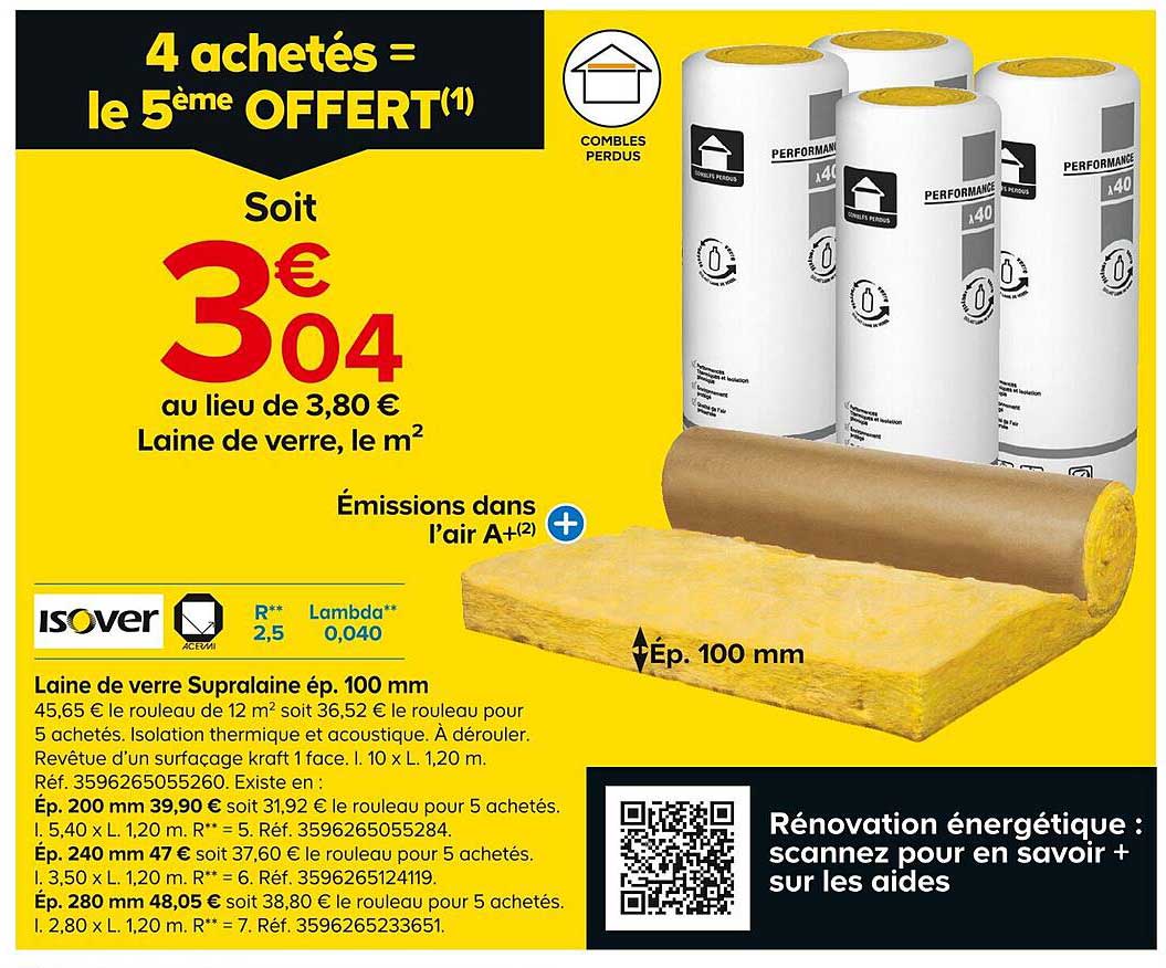 laine de verre supralaine ép. 100 mm isover