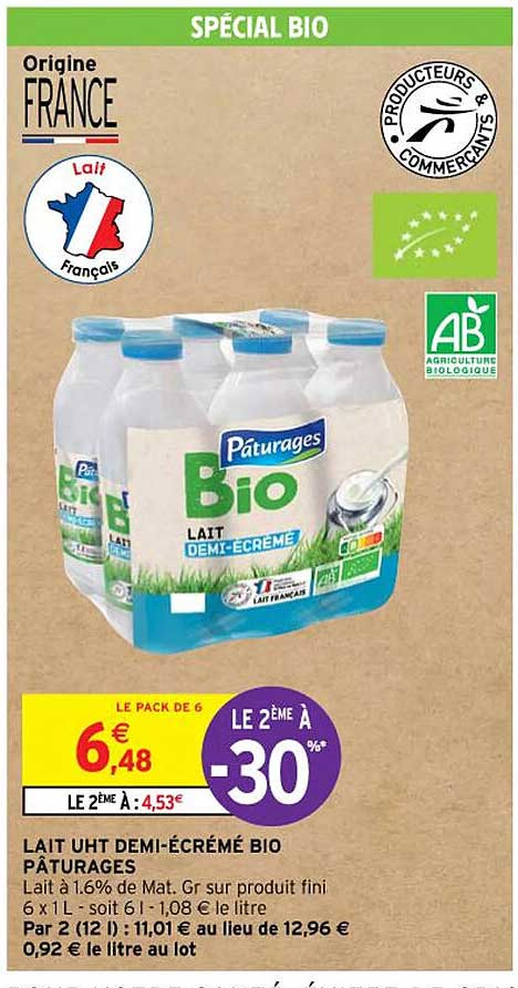 lait uht demi-écrémé bio pâturages