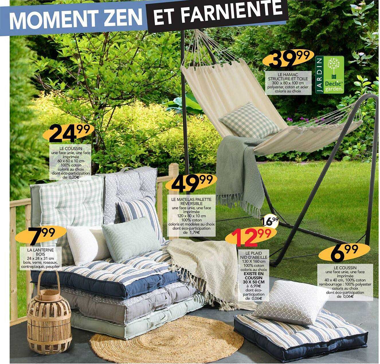 le coussin, la lanterne, le matelas palette réversible, le plaid nid d'abeille, le coussin