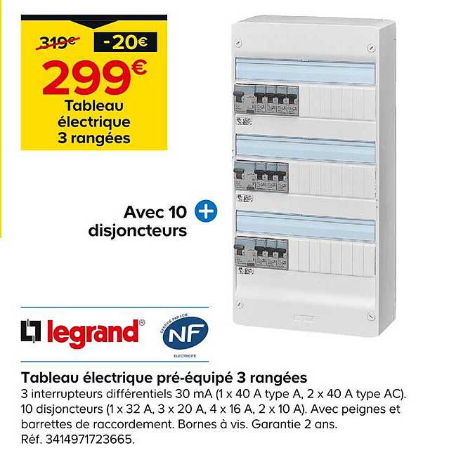 legrand tableau électrique pré-équipé 3 rangées