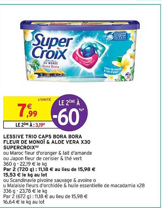 lessive trio  caps bora bora fleur de monoï & aloe vera x30 supercroix