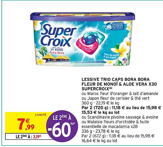 lessive trio caps bora bora fleur de monoï & aloé véra x30 supercroix