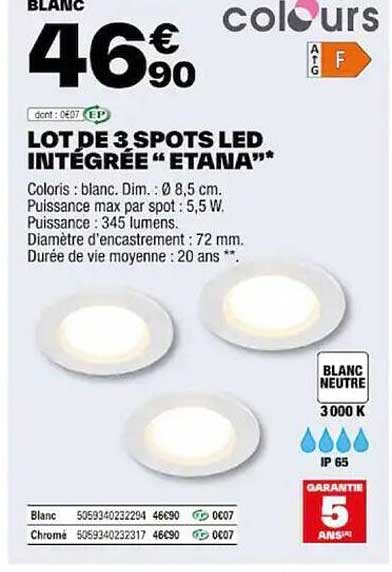 lot de 3 spots led intégrée "etana"
