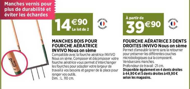 manches bois pour fourche aératrice invivo nous on sème fource aératrice 3 dents droites invivo nous on sème