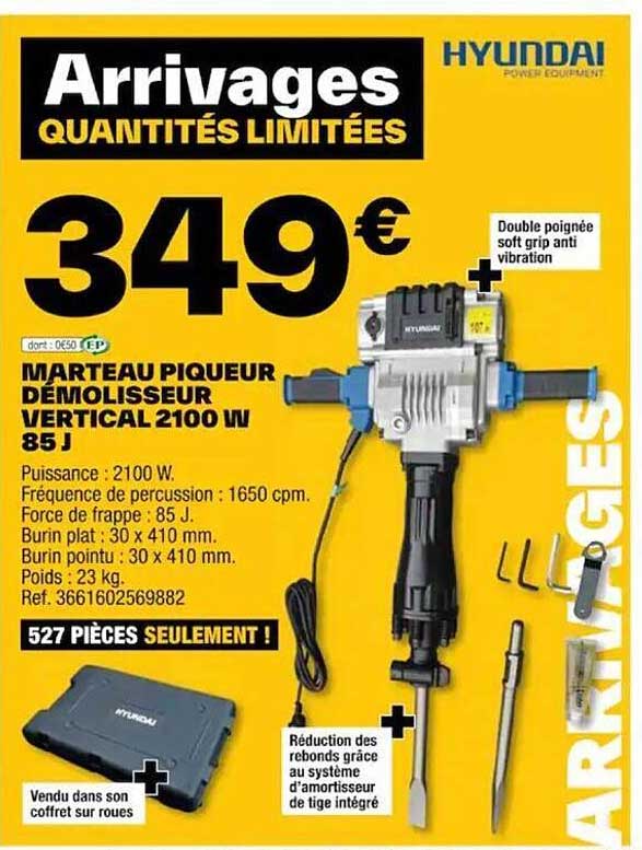 marteau piqueur démolisseur vertical 2100 w 85 j hyundai