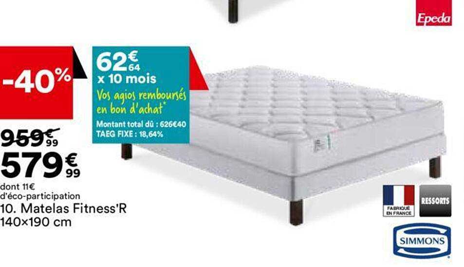 matelas fitness'r 140x190 cm simmons