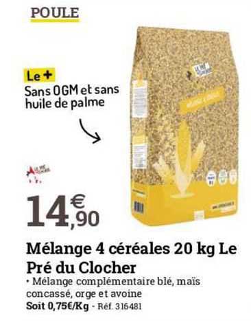 mélange 4 céréales 20 kg le  pré du clocher