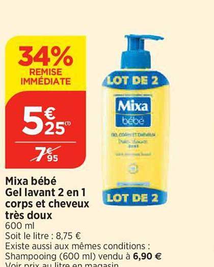 mixa bébé gel lavant 2 en 1 corps et cheveux très doux