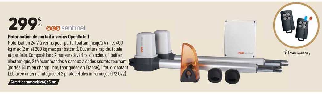 motorisation de portail à vernis opengate 1 scs sentinel