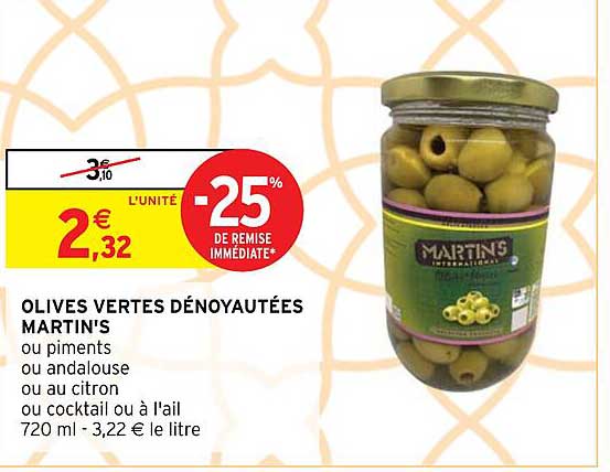 Olives Vertes Dénoyau Tées Matin's