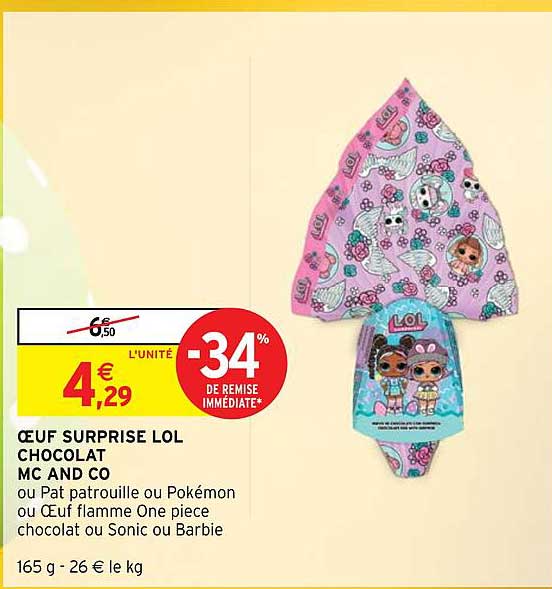 œuf surprise lol chocolat mc and co