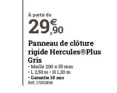 panneau de clôture rigide hercules plus gris