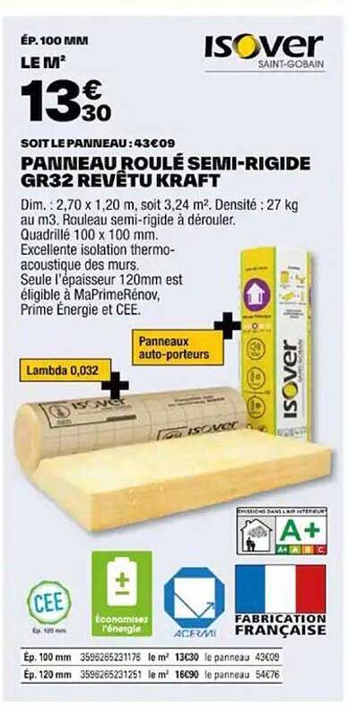 panneau roulé semi-rigide gr32 revêtu kraft