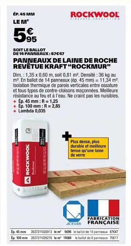 panneaux de laine de roche revêtue kraft "rockmur"