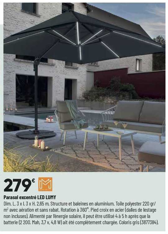parasol excentré led lumy