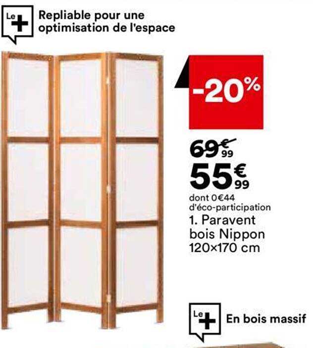 paravent bois nippon 120x170 cm