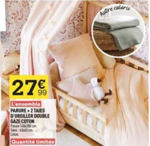 parure + 2 taies d'oreiller double gaze coton