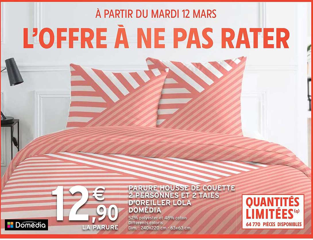 parure housse de couette 2 personnes et 2 taies d'oreiller lola domédia