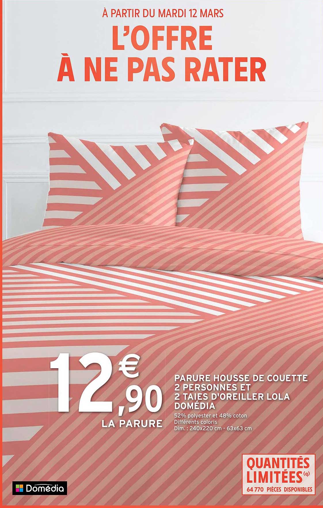 parure housse de couette  2 personnes et 2 taies d'oreiller lola domédia