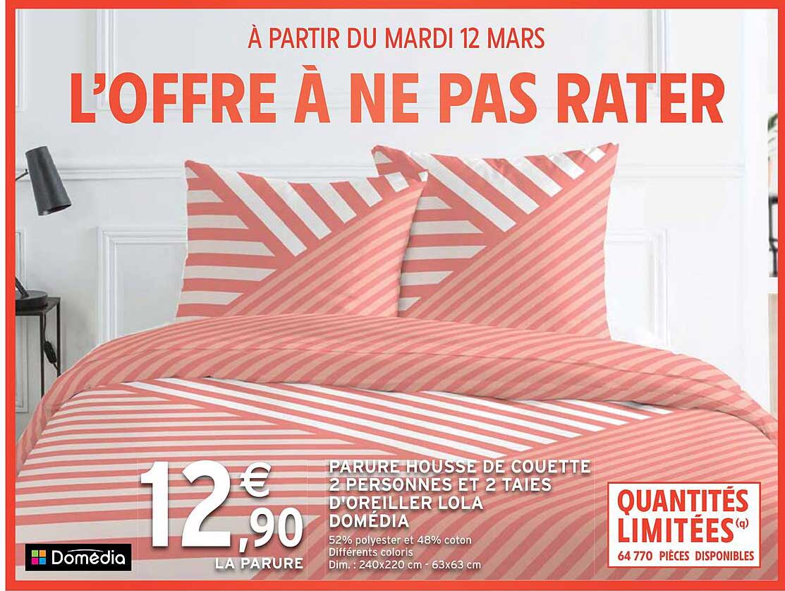 parure housse de couette 2 personnes et 2 taies d'oreiller lola domédia