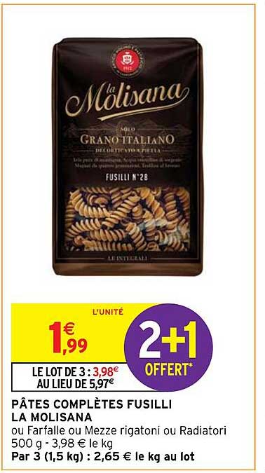 pâtes complètes fusilli la molisana
