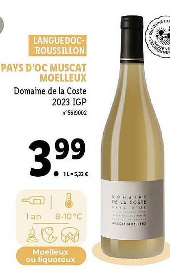 pays d'oc muscat moelleux domaine de la coste 2023 igp