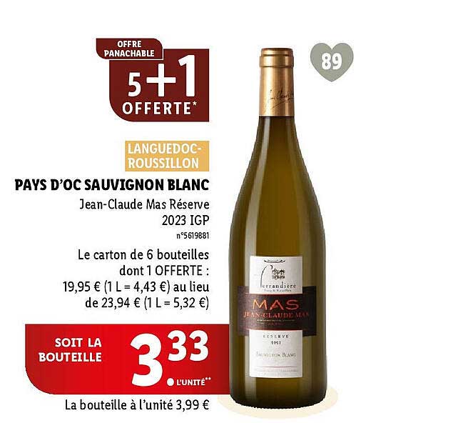 pays d'oc sauvignon blanc jean-claude mas réserve 2023 igp