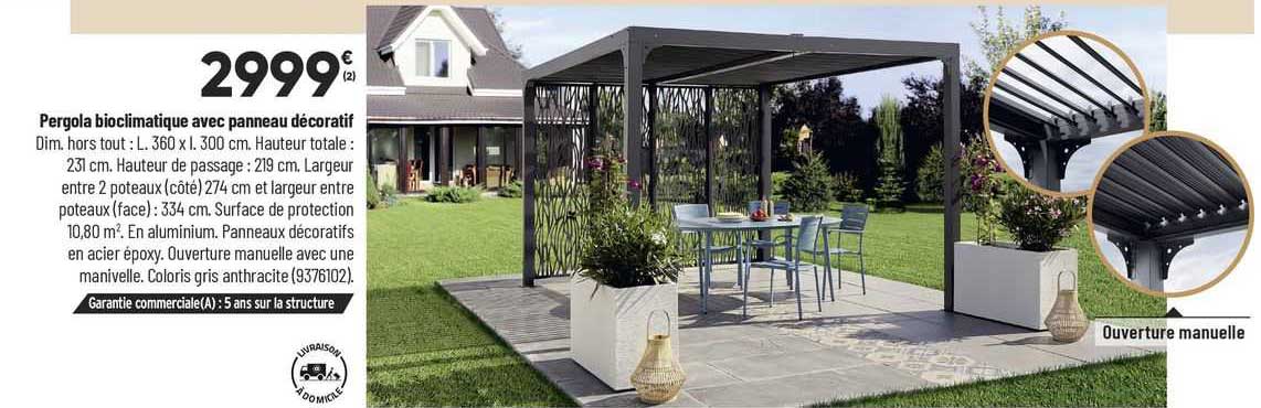 Pergola Bioclimatique Avec Panneau Décoratif
